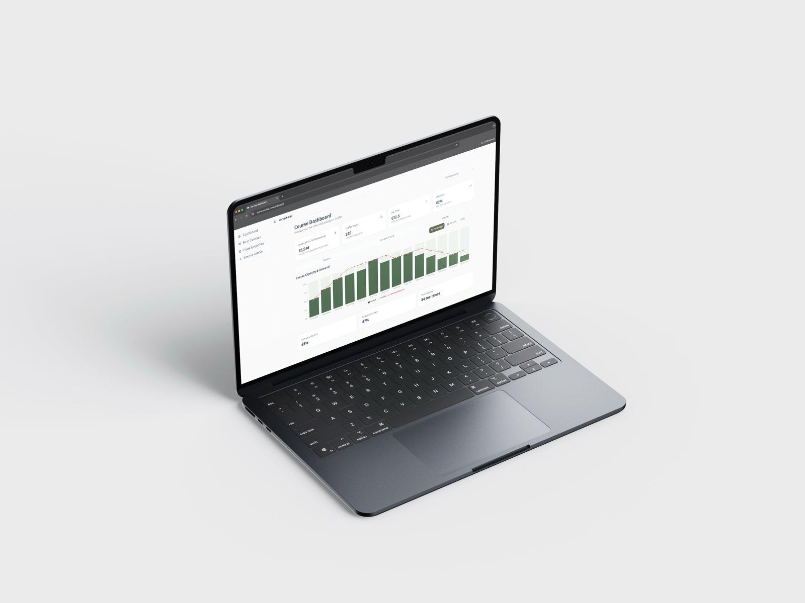 OneTee dashboard preview for golf courses on laptop